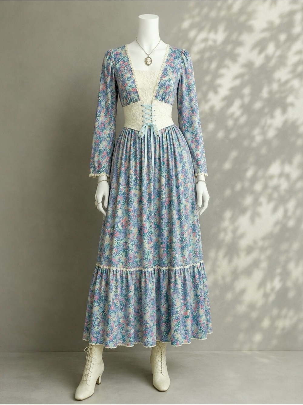 Vintage Prairie Maxi Dress XS / S Blue Floral Cottagecore Western Hilda Hawaii - Picture 1 of 10